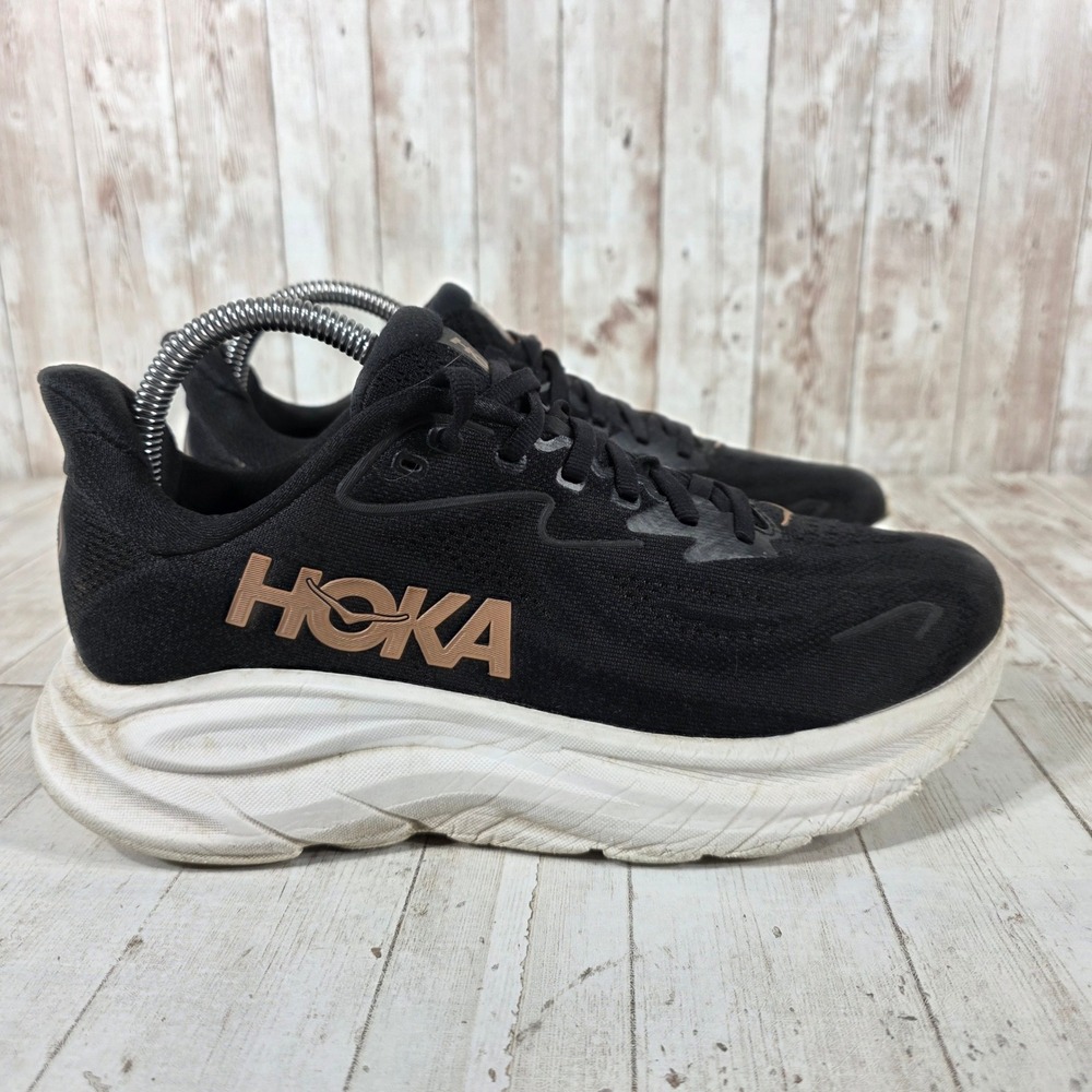 Hoka One One Clifton 10 Womens 8 Running Shoes Black Rose Gold 1162031 BRGL